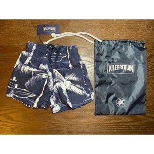 NWT Kids VILEBREQUIN Swim Shorts Blue And Blue Palm Tree Boat Blue Marine SIZE 2